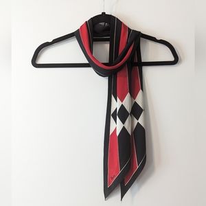 Vera Neumann Vintage 80s Asymmetrical Geometric Sash Neck Scarf Red Black White